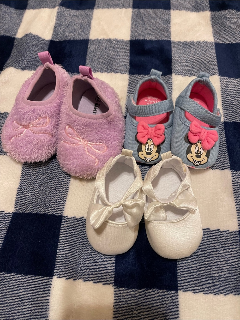 Baby Girl Shoes Bundle, 3 Pairs, Minnie Mouse, Pink Bow & White Dress Shoes
